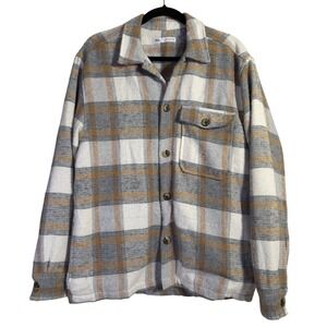 ZARA‎ Oversized Plaid Shirt Jacket Women's Size L Button Down Shacket Pockets